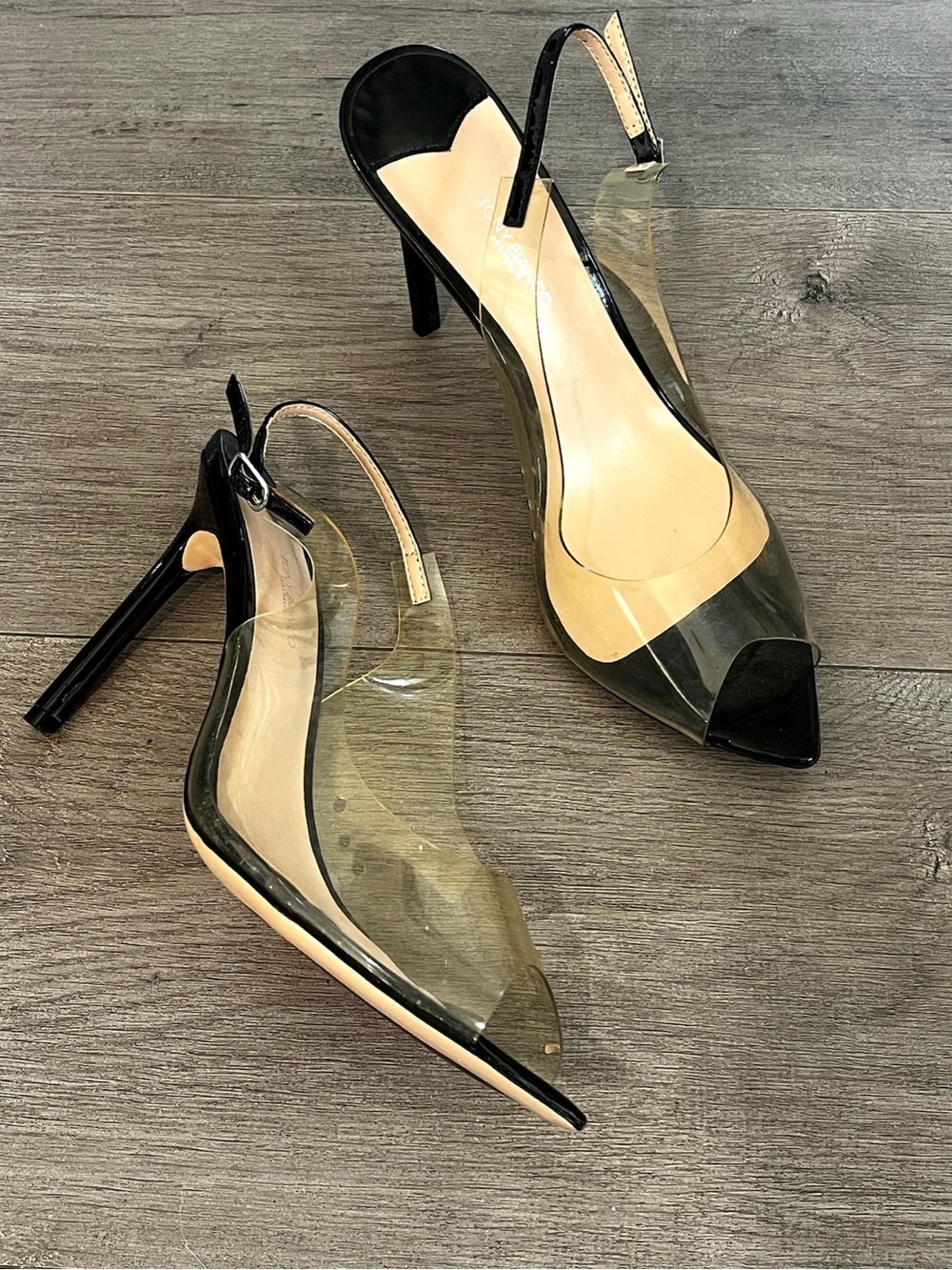 Tony Bianco Black and Clear Slingback Pointed Toe Heels